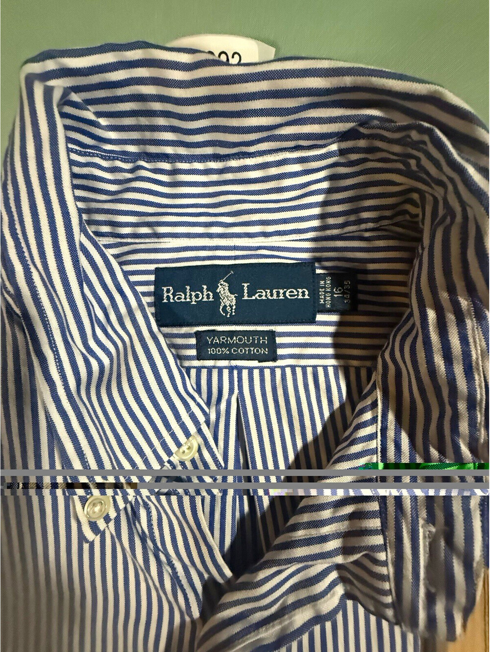 Ralph Lauren Men’s 34 Blue White Striped Yarmouth Classic Fit Cotton Shirt